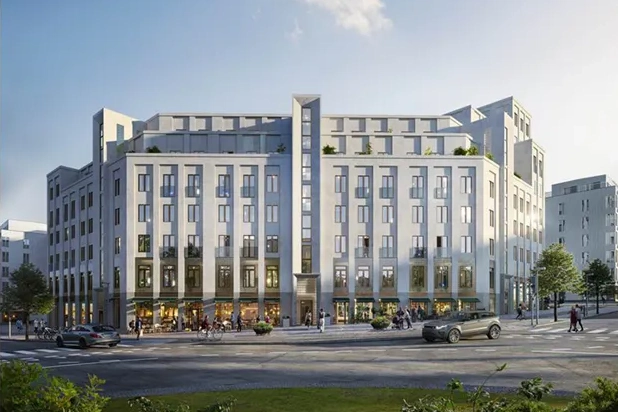 Modern byggnad med butikslokaler